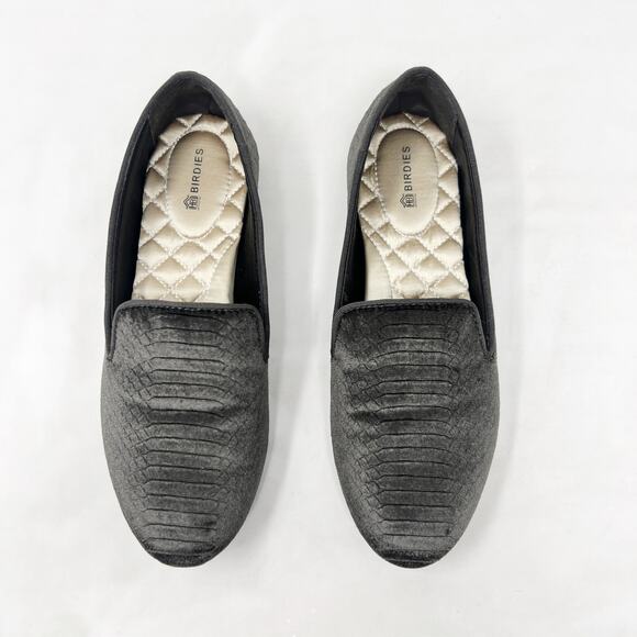 [Birdies] Starling Charcoal Gray Python Print Velour Slip On Loafer Flats Sz 6.5 - Picture 3 of 12